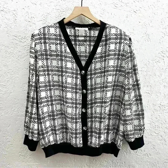 Vintage printed plaid black and white pullover size 3X - Picture 2 of 9